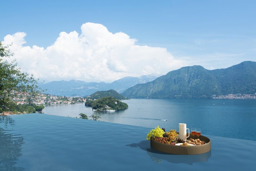 piscina a sfioro vista lago e isola comacina